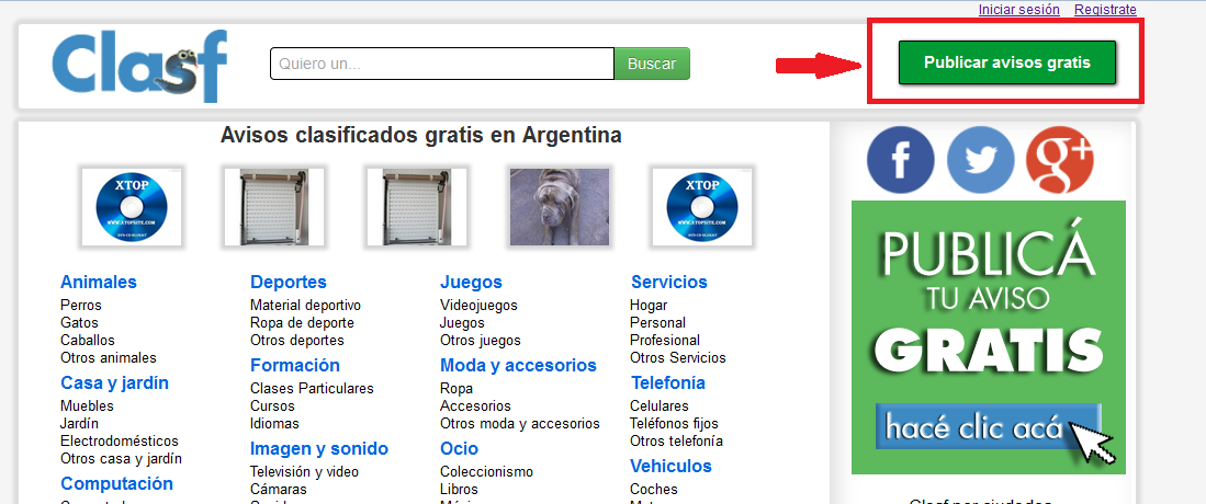 Home de Clasf - Publicar un aviso 