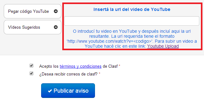 Video de youtube - Publicar aviso 